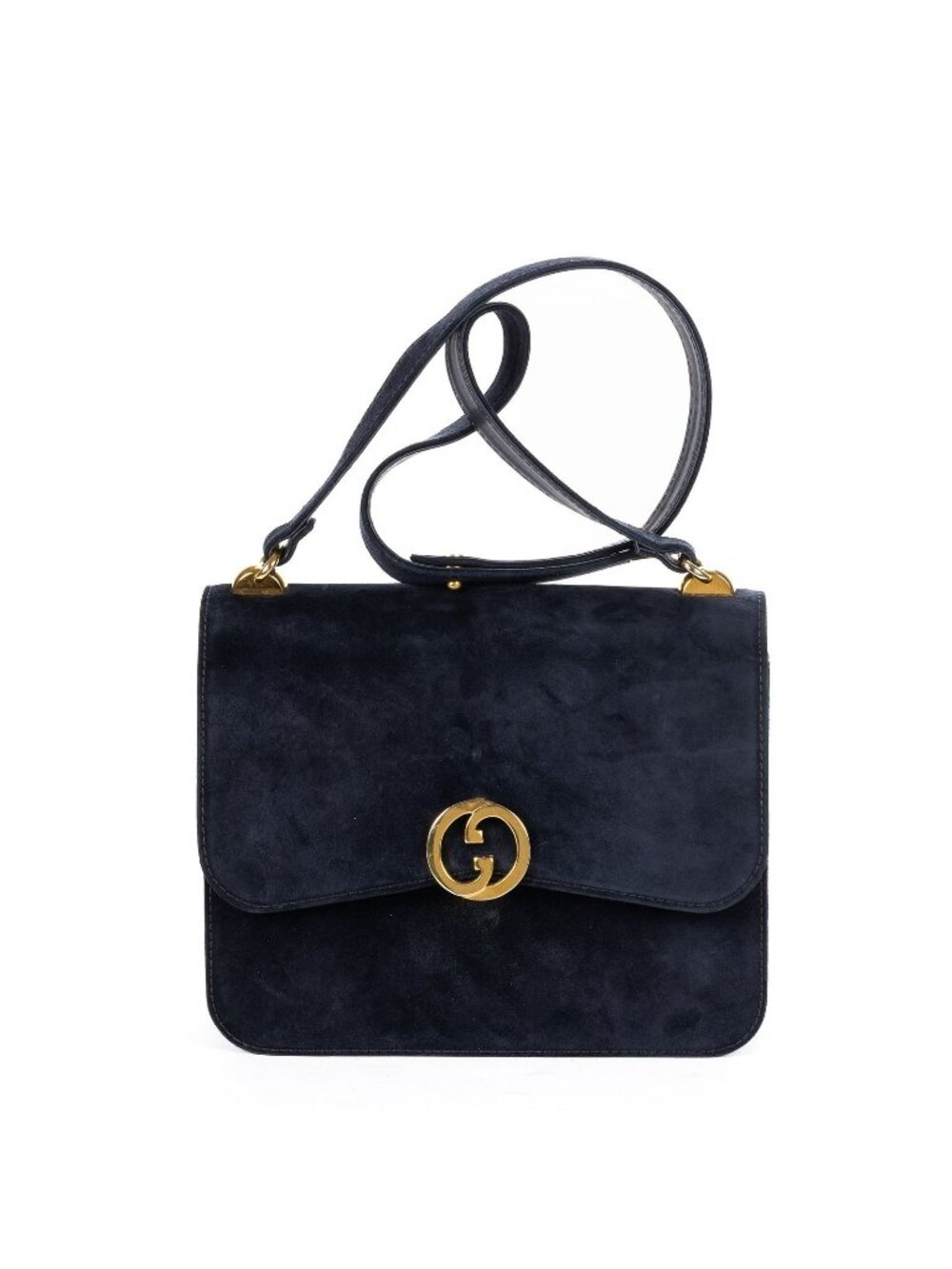 Gucci Vintage Flap Bag Navy Suede Leather